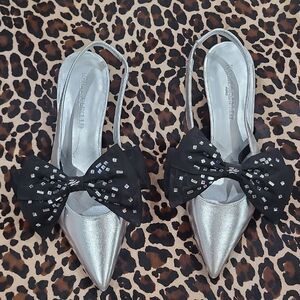 Karl Lagerfeld Silver and Black Heels with Bow NWOB